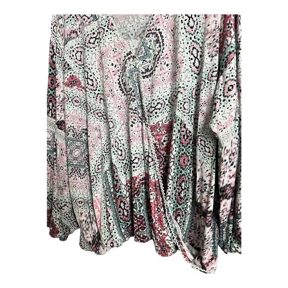 Haute Hippie Tribe Floral Surplice V-Neck Blouse Pink Women's 3X Boho Festival - Picture 4 of 8